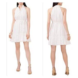 Sam & Jess White Eyelet Fit & Flare Belted Ruffle Halter Mini Dress M NWT